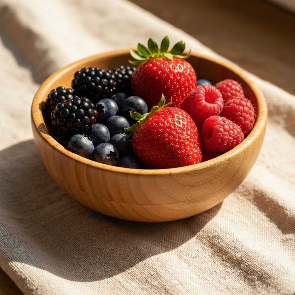 Natürliche Beeren in Holzschale